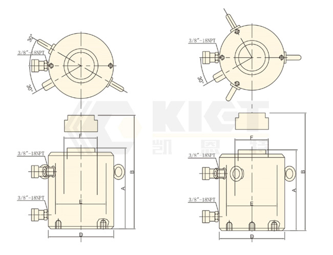 雙作用大噸位液壓千斤頂（KET-HCR）示意圖